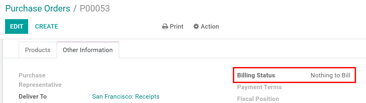 Purchase order billing status in Odoo Purchase