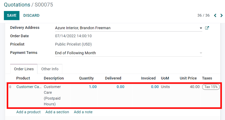 Create a sales order and add a product.