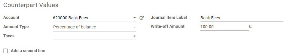 Counterparts values of a Reconciliation Model in Odoo Accounting