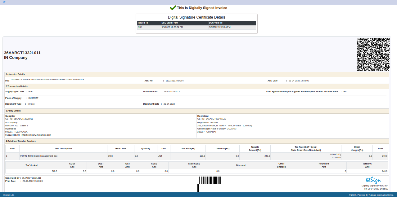 verified e-invoice