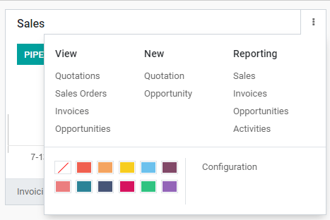 Click the Three Dot Menu in Odoo CRM dashboard to view documents and create opportunities.