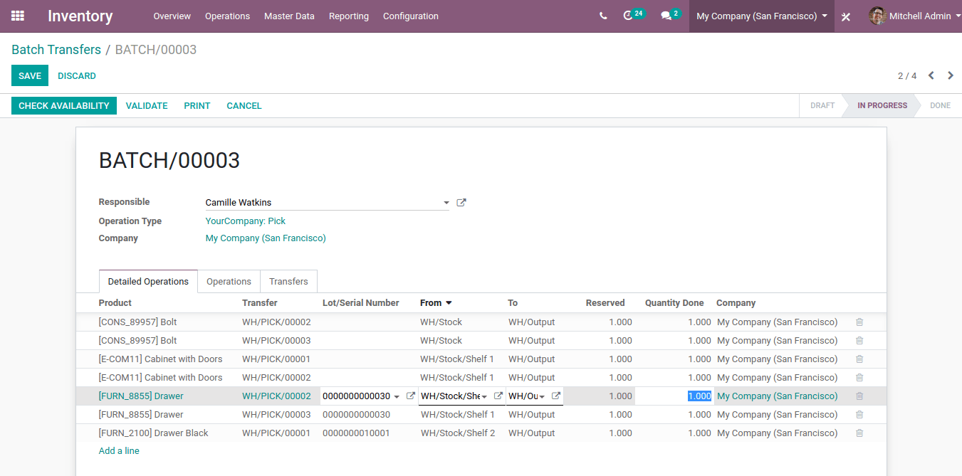 View of an in progress batch transfer