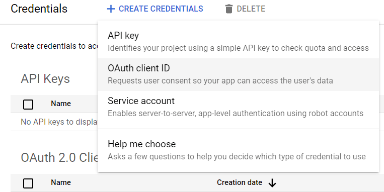 Oauth 客户端id选择