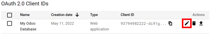 Click Edit OAuth Client to view the credential details.