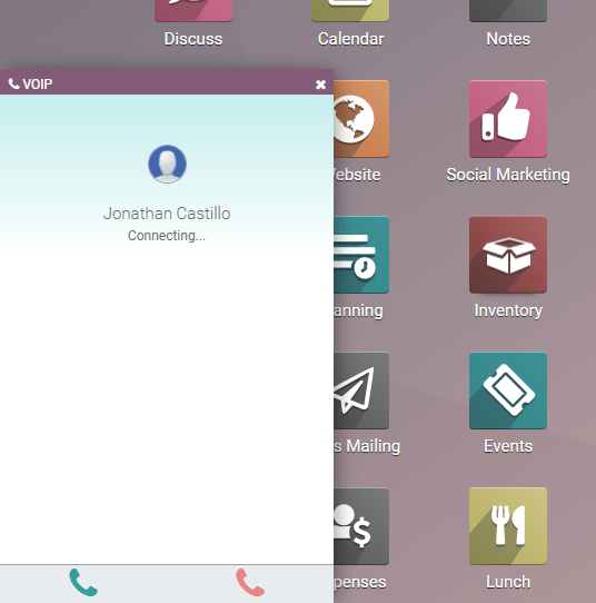 Incoming VoIP call in Odoo