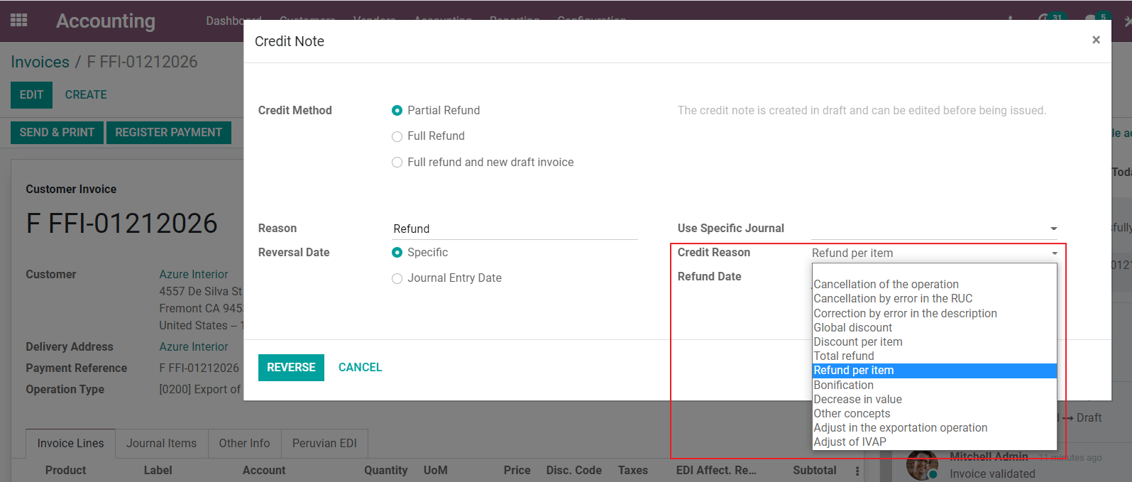 Add Credit Note from invoice