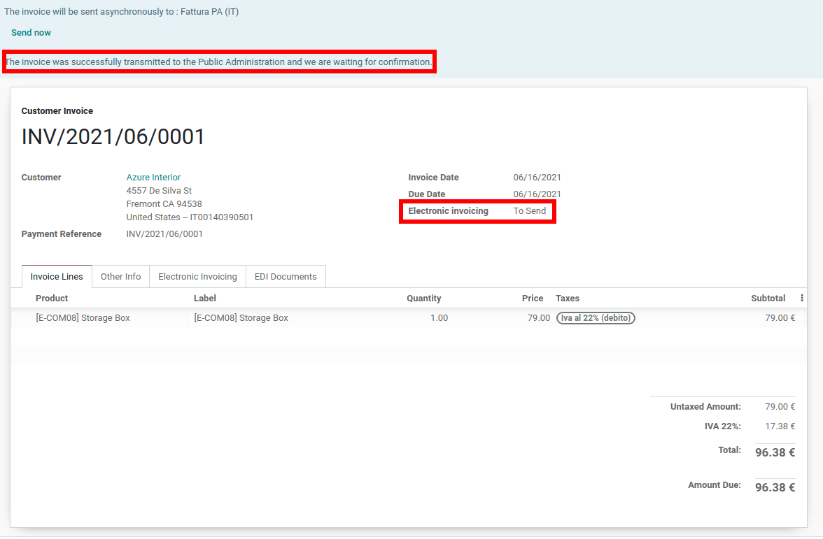 Electronic invoicing status (waiting for confirmation)