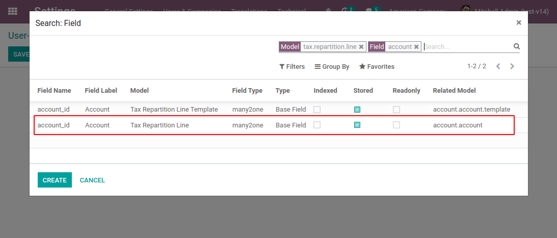 Select the 'account' field of the 'tax.repartition.line' model.