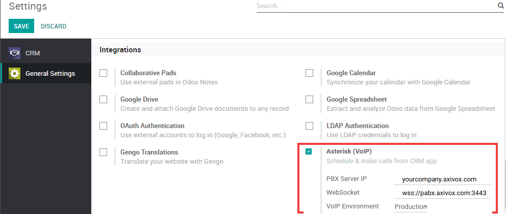 Integration of Axivox as VoIP provider in an Odoo database